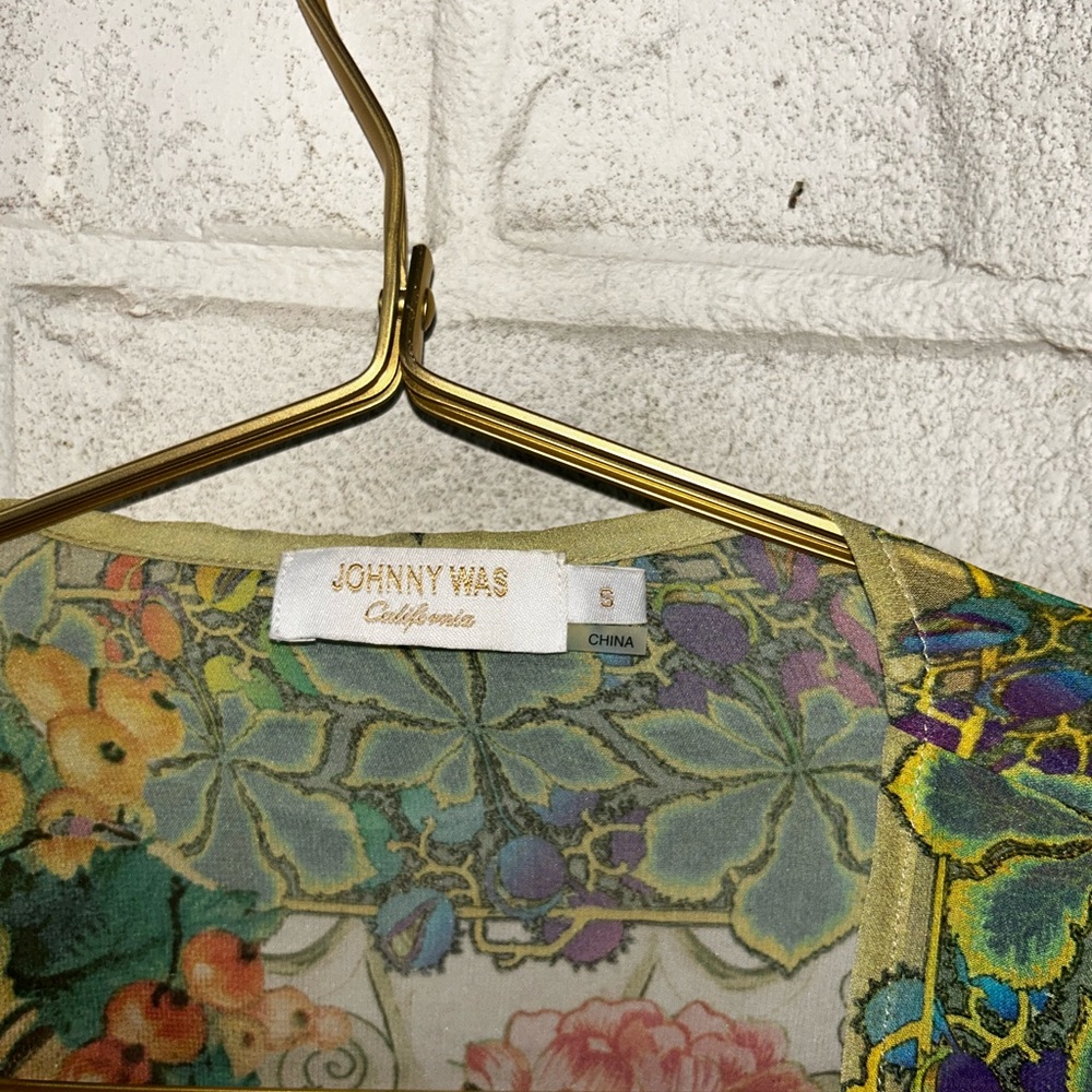Johnny Was Holly Printed Silk Short Kimono Coverup - Picture 3 of 7